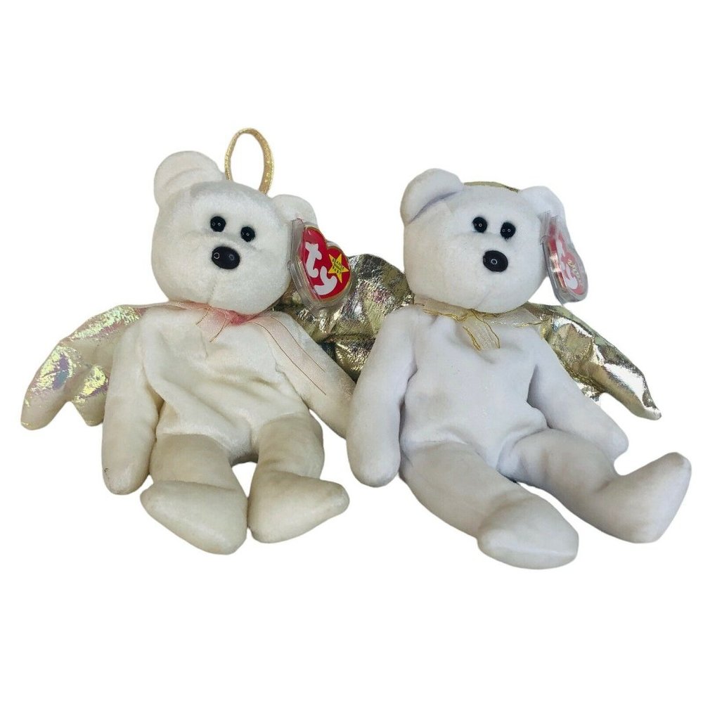 2 TY Beanie Babies Halo and Halo II Bear Angels Plush Bean Bag Stuffed Animal
